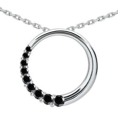 3/4 CTW Black Diamond Circle Journey Pendant in 10K White Gold