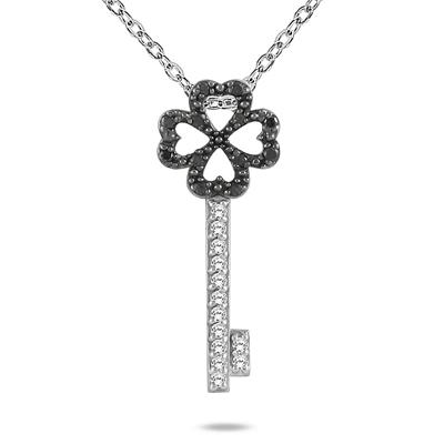 1/4 CTW Black and White Diamond Key Pendant in 10K White Gold