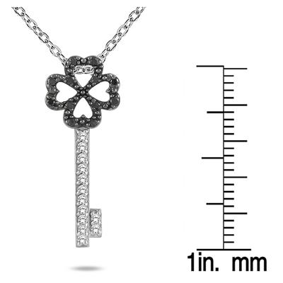1/4 CTW Black and White Diamond Key Pendant in 10K White Gold