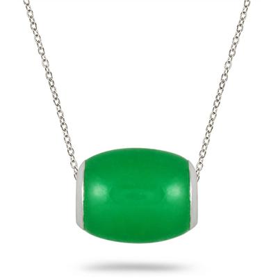 10mm All Natural Green Jade Barrel Pendant in .925 Sterling Silver