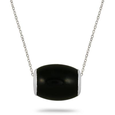 All Natural Black Onyx Barrel Pendant in .925 Sterling Silver