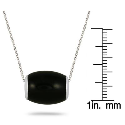 All Natural Black Onyx Barrel Pendant in .925 Sterling Silver