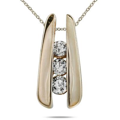 1/4 Carat Three Stone Diamond Pendant in 14K Yellow Gold