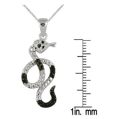 Black and White Diamond Snake Pendant in .925 Sterling Silver