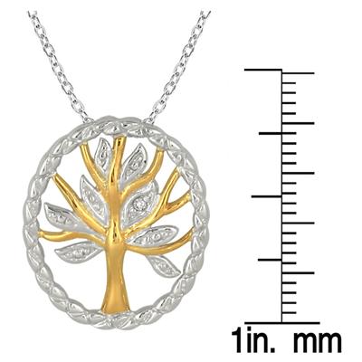 14K Gold Plated Diamond Tree of Life Pendant in .925 Sterling Silver