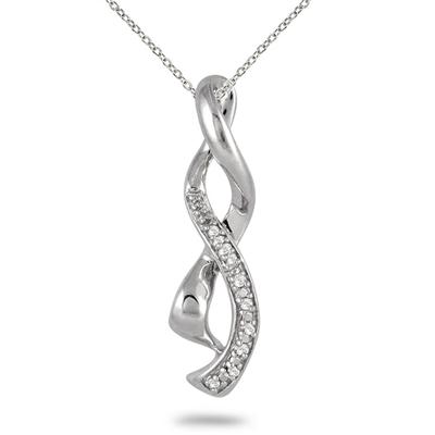 10 Stone Genuine Diamond Infinity Pendant in Rhodium Plated Brass