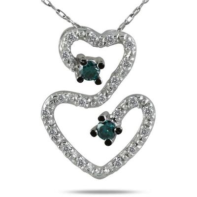 1/5 Carat Blue and White Diamond Heart Pendant in 10K White Gold