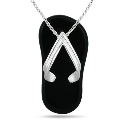 Summer Slipper Natural Onyx Pendant in .925 Sterling Silver