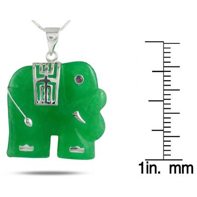 Classic Elephant Green Jade Pendant in .925 Sterling Silver Pendant