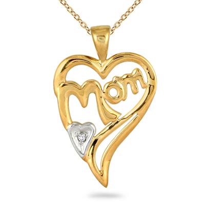 MOM Diamond Heart Pendnat 14K Yellow Gold