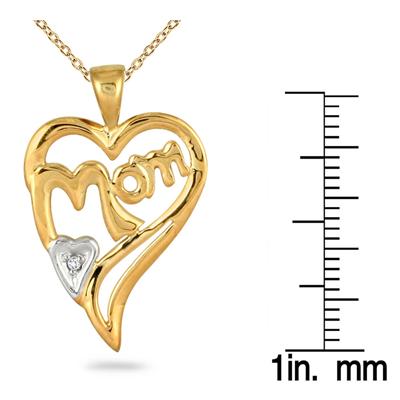 MOM Diamond Heart Pendnat 14K Yellow Gold