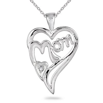 MOM Diamond Heart Pendant 14K White Gold
