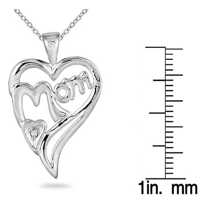 MOM Diamond Heart Pendant 14K White Gold