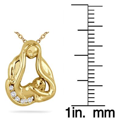 Baby with Mom Diamond Pendant 14k Yellow Gold
