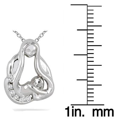 Baby with Mom Diamond Pendant 14k White Gold