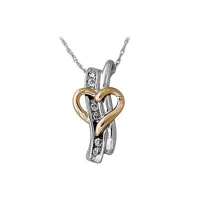 Heart and Diamond Stick Pendant in 14kt Two-Tone Gold