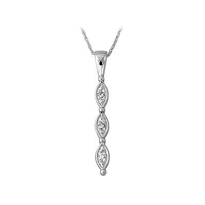 Three Stone Diamond Drop Pendant in White Gold