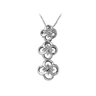 Three Stone Flower Pendant in 14kt White Gold