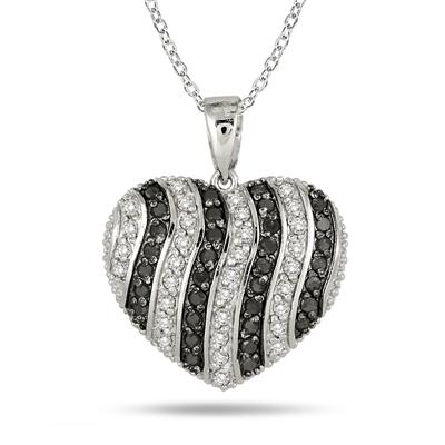 Reversible 2 Carat Black and White Diamond Pendant in .925 Sterling Silver