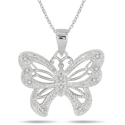 1/10 Carat Diamond Butterfly Pendant in .925 Sterling Silver
