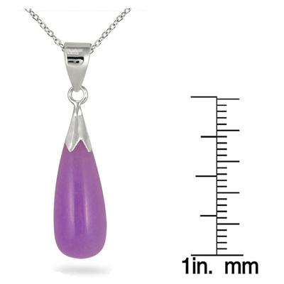 All Natural Genuine Lavender Jade Tear Drop Pendant in .925 Sterling Silver