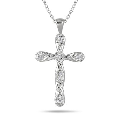 1/10 Carat Diamond Cross Pendant in .925 Sterling Silver