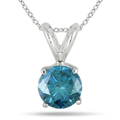 1.00 Carat Blue Diamond Solitaire Pendant in 14K White Gold