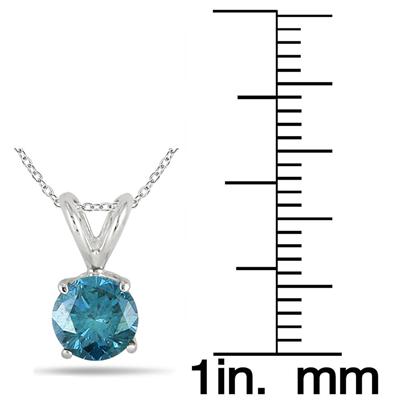 1.00 Carat Blue Diamond Solitaire Pendant in 14K White Gold