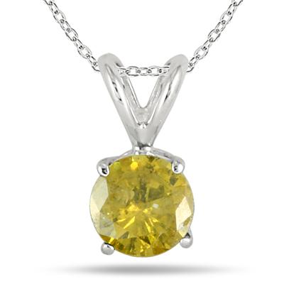1 Carat Yellow Diamond Solitaire Pendant in 14K White Gold