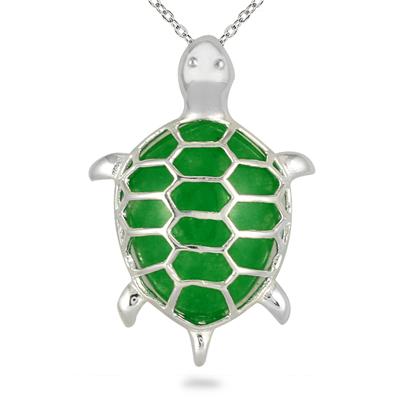 All Natural Green Jade Turtle Pendant in .925 Sterling Silver
