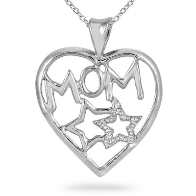Diamond Heart and Star MOM Pendant in .925 Sterling Silver