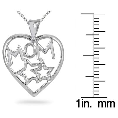 Diamond Heart and Star MOM Pendant in .925 Sterling Silver