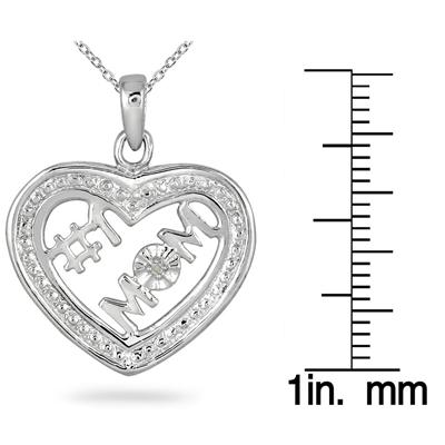 Diamond Heart Mom Pendant in .925 Sterling Silver