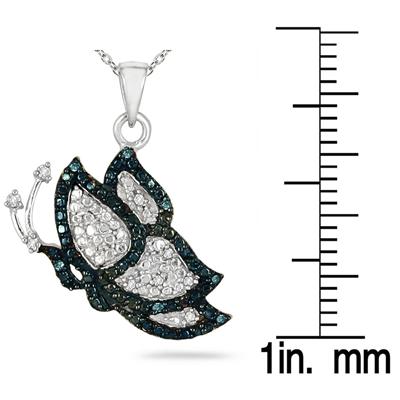 1/10 Carat Blue and White Diamond Butterfly Pendant in .925 Sterling Silver