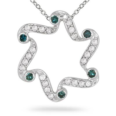 1/3 Carat Blue and White Diamond Pendant in 10K White Gold 