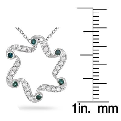 1/3 Carat Blue and White Diamond Pendant in 10K White Gold 