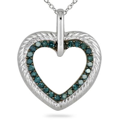 1/4 Carat TW Blue Diamond Heart Pendant in 10K White Gold 