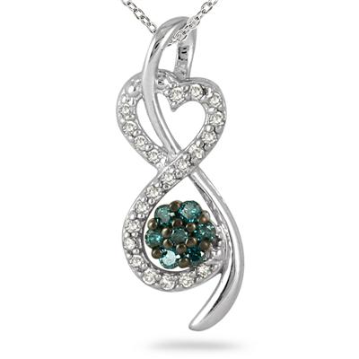 1/3 Cara Blue and White Diamond Pendant in 10K White Gold