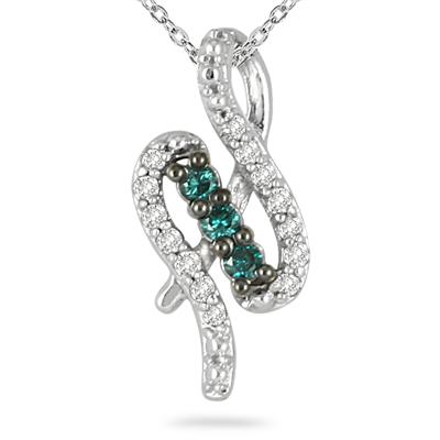 1/4 Carat Blue and White Diamond Pendant in 10K White Gold 