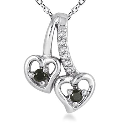 1/10 Carat Black and White Diamond Double Heart Pendant in 10K White Gold 