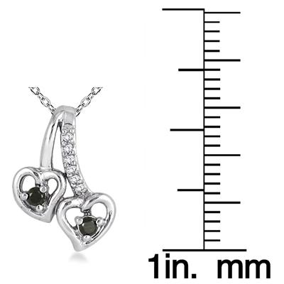 1/10 Carat Black and White Diamond Double Heart Pendant in 10K White Gold 