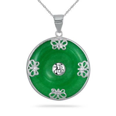 Green Jade Butterfly Luck Pendant in .925 Sterling Silver