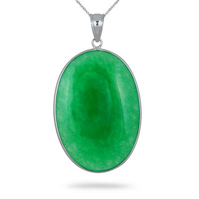 All Natural Jade Oval Pendant in .925 Sterling Silver