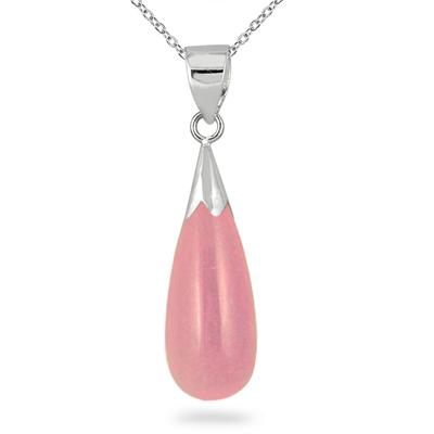 All Natural Pink Jade Tear Drop Pendant in .925 Sterling Silver