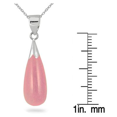 All Natural Pink Jade Tear Drop Pendant in .925 Sterling Silver