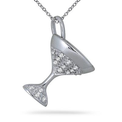 1/10 Carat Diamond Martini Glass Pendant in .925 Sterling Silver 