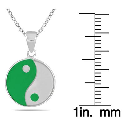 All Natural Green Jade and Mother of Pearl Ying Yang Pendant in .925 Sterling Silver 