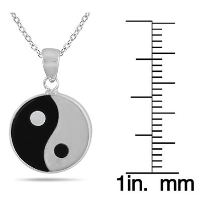 All Natural Onyx and Mother of Pearl Ying Yang Pendant in .925 Sterling Silver
