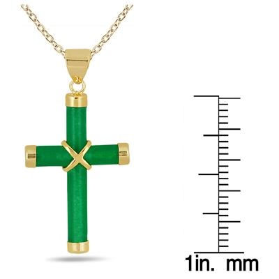 All Natural Green Jade Cross Pendant in 14K Gold Plated Sterling Silver