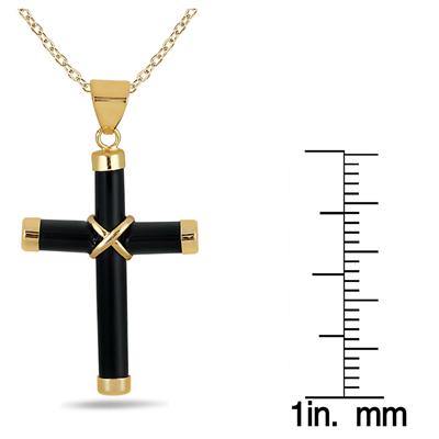 All Natural Black Onyx Cross Pendant in 14K Gold Plated Sterling Silver